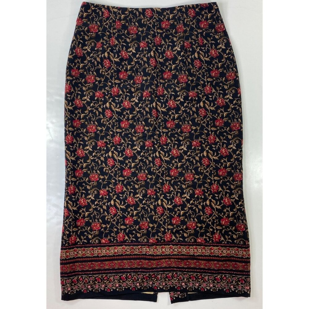 Briggs New York Womens  Black Red Floral Pencil Skirt Size 14